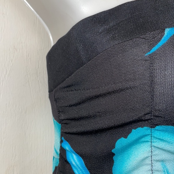 Black and blue dark floral print asymmetrical Y2K strapless dress size medium - Picture 6 of 10